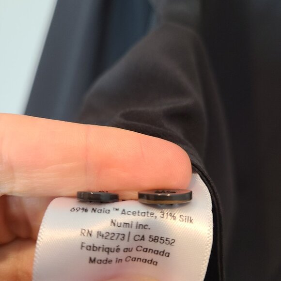 Numi The Simone Top Washable Silk Collared Black Minimalist Office New Old Money - Picture 10 of 11